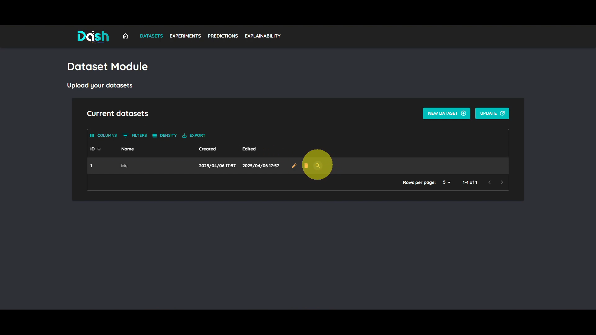 Open dataset summary modal